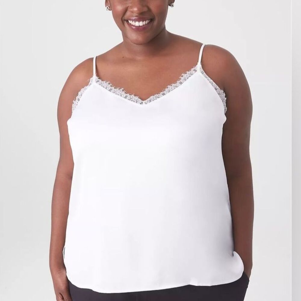 Lane Bryant Lace Trim Satin Cami White Career Academia Layer Plus Size 16 NWT